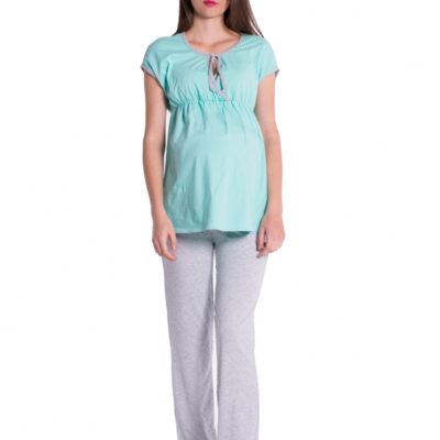 Be MaaMaa Tehotenské, dojčiace pyžamo - mátová/šedá, vel´. L