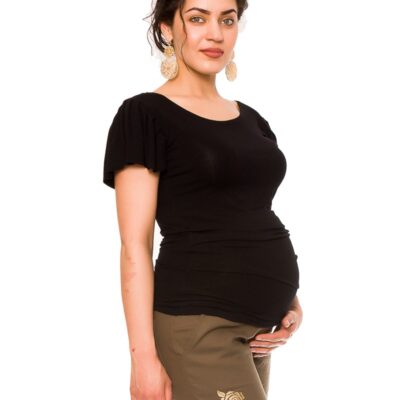 Be MaaMaa Tehotenské lnené kraťasy s růžičkou - khaki, vel´. M