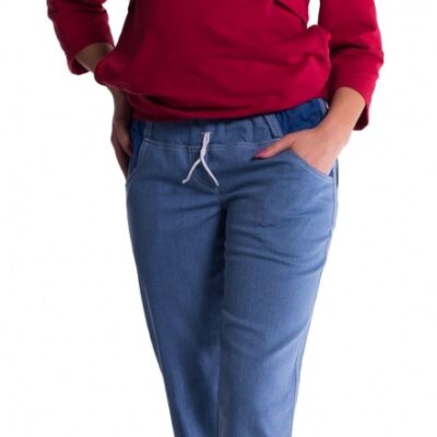 Be MaaMaa Tehotenské nohavice letné bez brušného pásu - svetly jeans