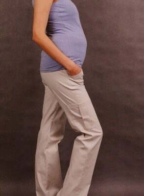 Be MaaMaa Tehotenské nohavice s bočnou vreckom - tm. béžová