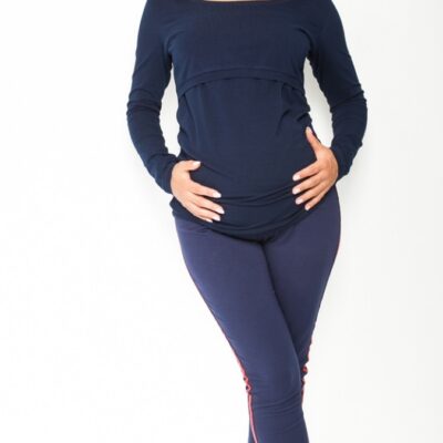Be MaaMaa Tehotenské nohavice z lampasem - granátové, veľ. S