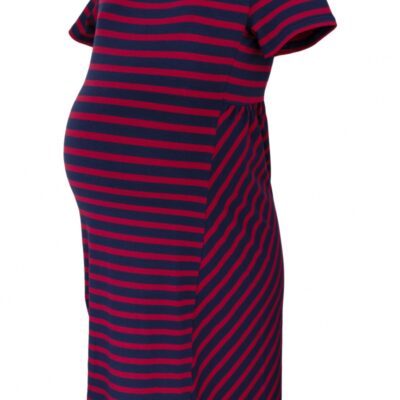 Be MaaMaa Tehotenské prúžkované šaty s Kr. rukávom - granát/bordo, vel´. L