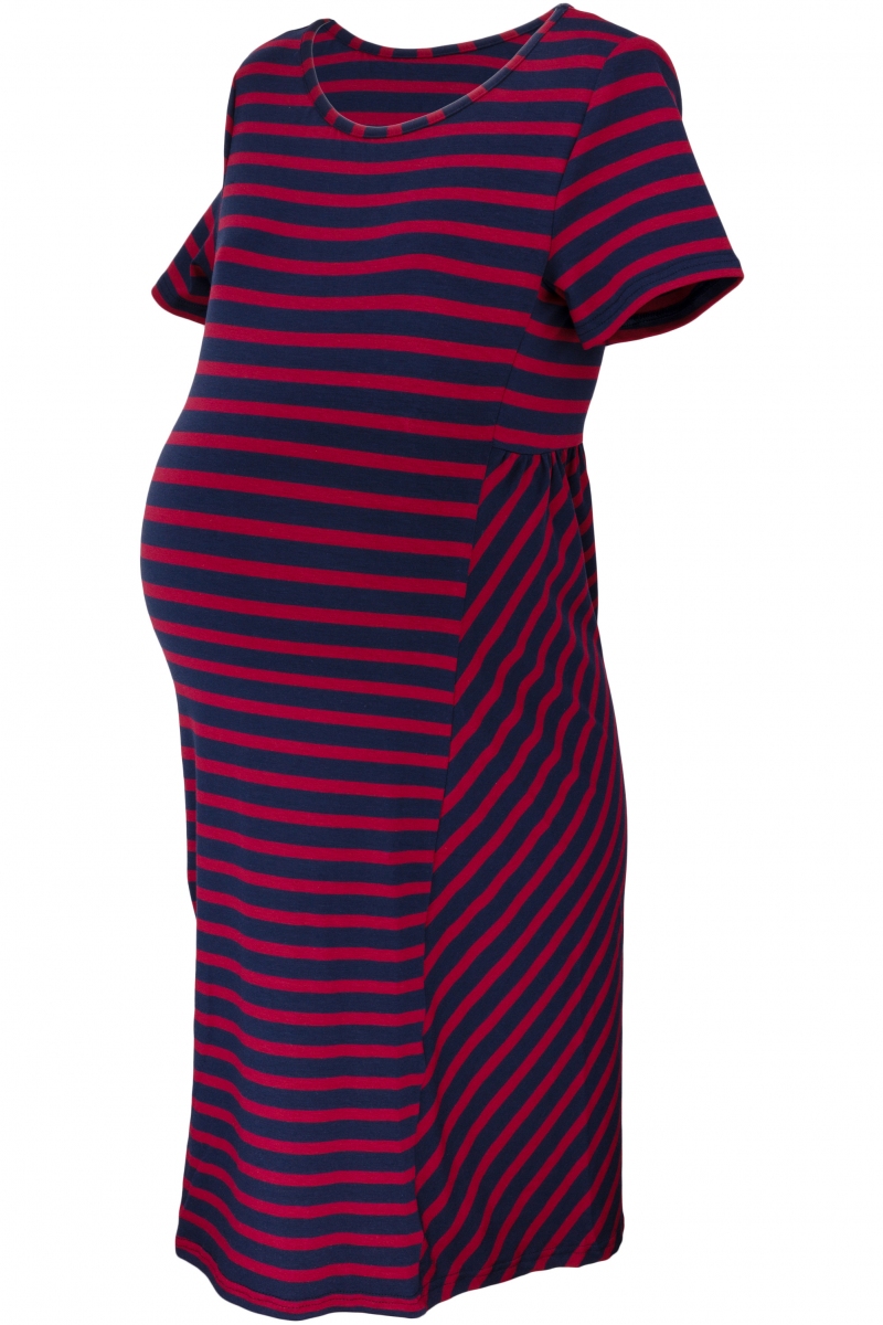 Be MaaMaa Tehotenské prúžkované šaty s Kr. rukávom - granát/bordo, vel´. M