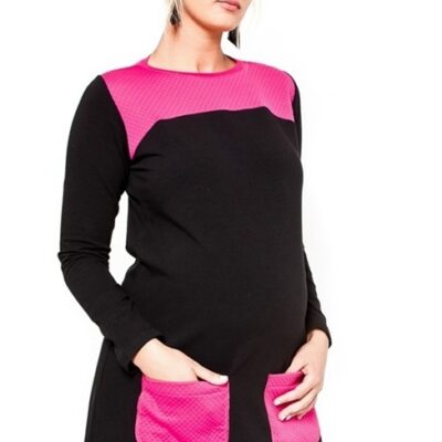 Be MaaMaa Tehotenské šaty / tunika Lizzy dl. rukáv - čierna / ružová