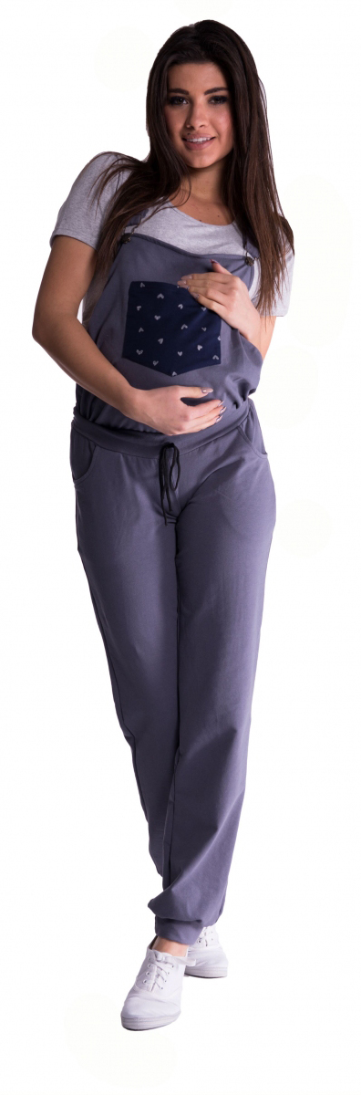 Be MaaMaa Tehotenské teplákové nohavice s trakmi - metalická oceľ