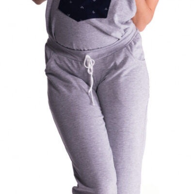 Be MaaMaa Tehotenské teplákové nohavice s trakmi - sivé