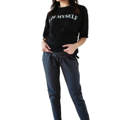 Be MaaMaa Tehotenské tepláky/nohavice slim - grafit