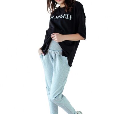 Be MaaMaa Tehotenské tepláky/nohavice slim - šedý melírek