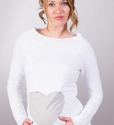 Be MaaMaa Tehotenské tričko / blúzka SRDCE dl. rukáv - biele, XL/XXXL