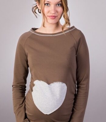 Be MaaMaa Tehotenské tričko / blúzka SRDCE dl. rukáv - capuccino,XL/XXXL