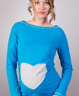 Be MaaMaa Tehotenské tričko / blúzka SRDCE dl. rukáv - modré, XL/XXXL