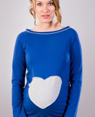 Be MaaMaa Tehotenské tričko / blúzka SRDCE dl. rukáv - tm.modrá