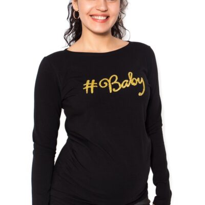 Be MaaMaa Tehotenské  tričko dlhý rukáv Baby - čierné - S