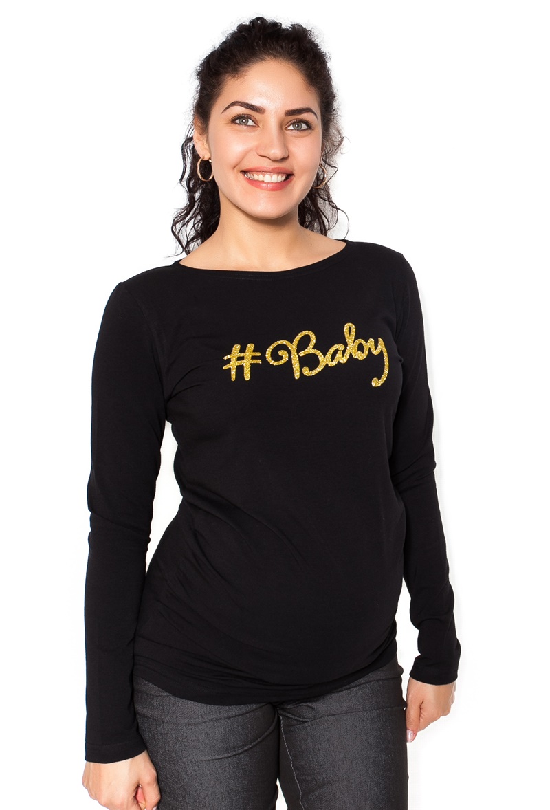 Be MaaMaa Tehotenské tričko dlhý rukáv Baby - čierné - S