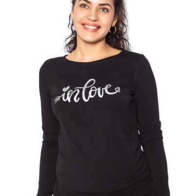 Be MaaMaa Tehotenské tričko dlhý rukáv In Love - čierné - M