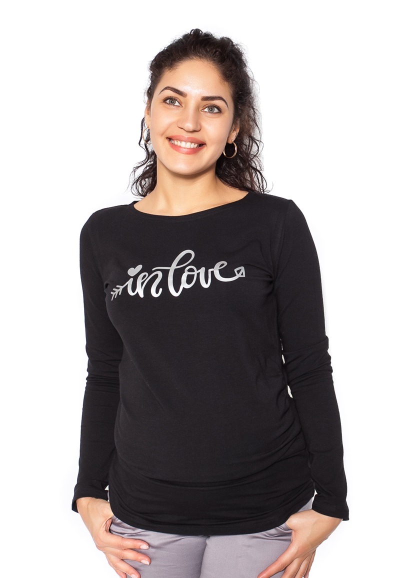 Be MaaMaa Tehotenské tričko dlhý rukáv In Love - čierné - M