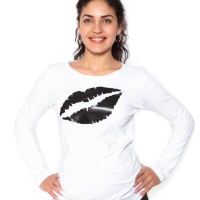 Be MaaMaa Tehotenské  tričko dlhý rukáv Kiss - biele - S