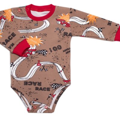 Body dl. rukáv, bavlna, zapínanie pri krku Mrofi, RACE - hnědé, veľ. 80