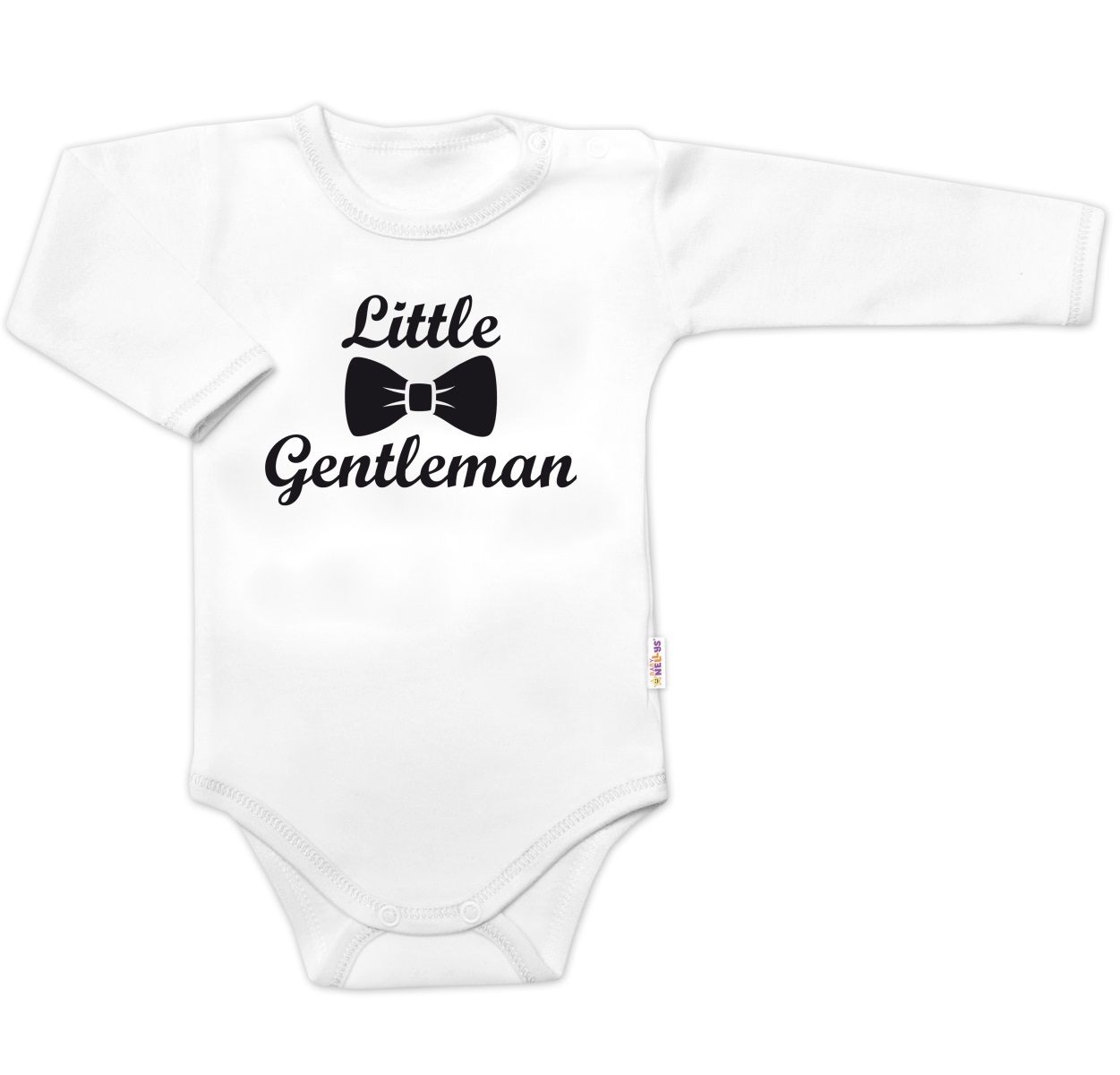 Body dl. rukáv Little Gentleman, bavlna Baby Nellys, bielo/čierne, veľ. 62