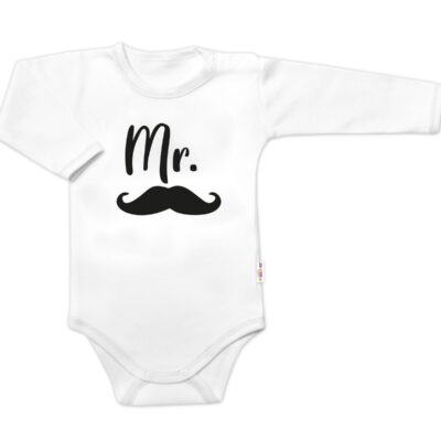 Body dl. rukáv Mr., bavlna Baby Nellys, bielo/čierne, veľ. 86
