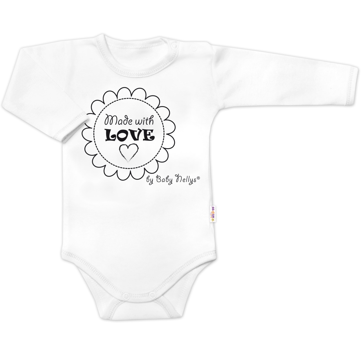 Body dlhý rukáv Baby Nellys, Made with love, biele, veľ. 62