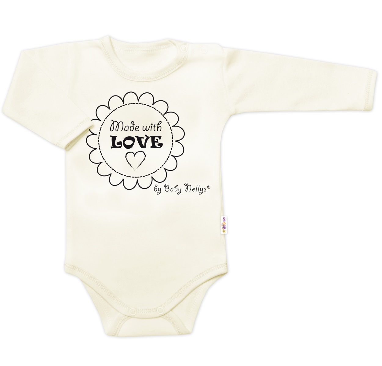 Body dlhý rukáv Baby Nellys, Made with love, ecru
