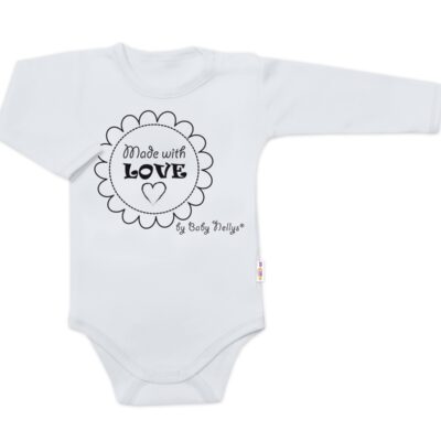 Body dlhý rukáv Baby Nellys, Made with love, sivé, veľ. 80