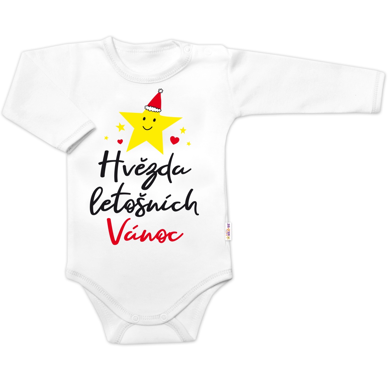 Body dlhý rukáv Hvězda letošních Vánoc, Baby Nellys, biele, veľ. 74