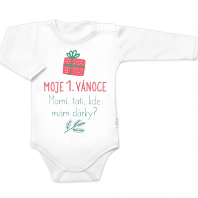 Body dlhý rukáv Moje 1. Vánoce, Mami, tati, kde mám dárky, Baby Nellys, biele, veľ. 62