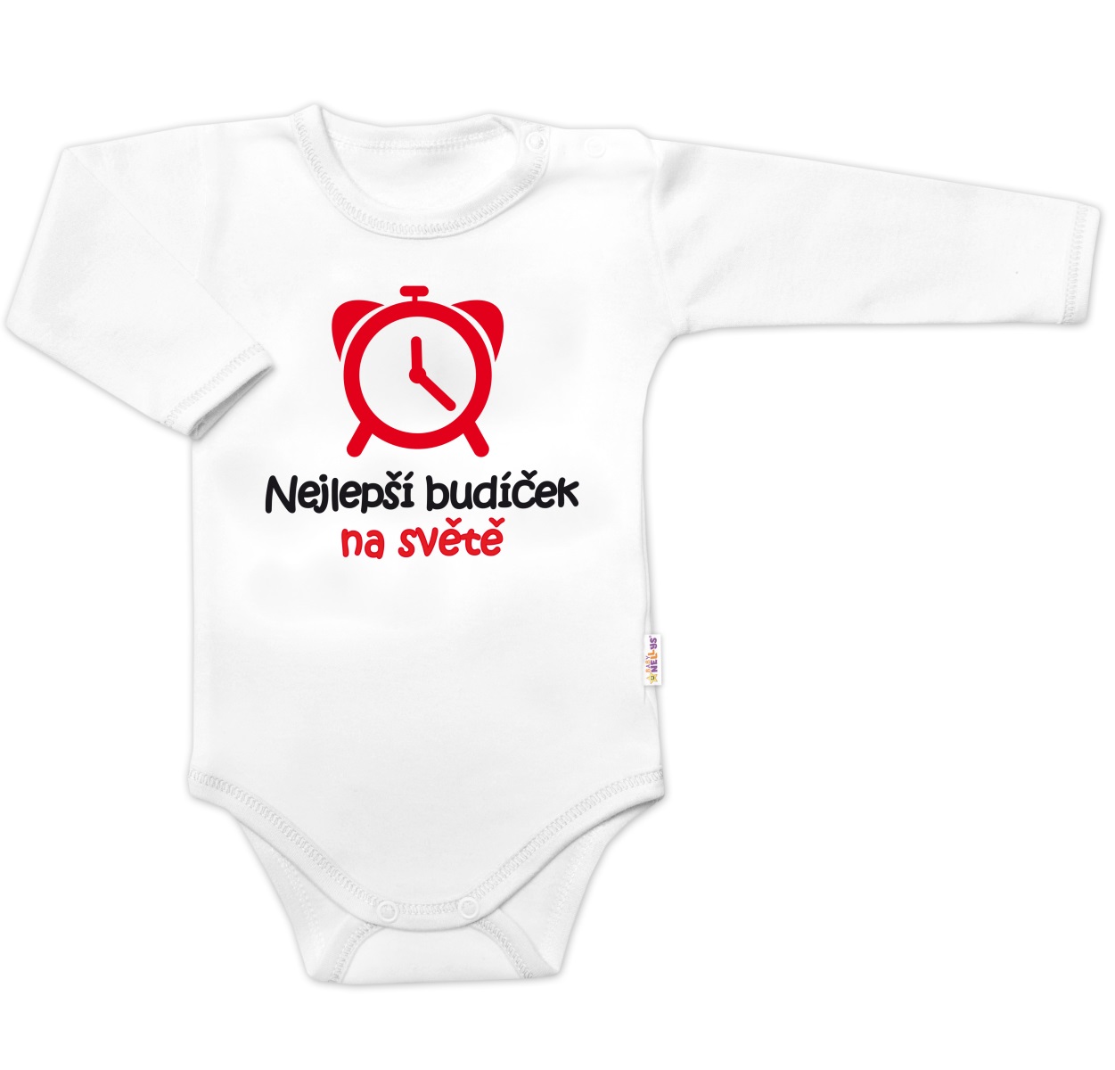 Body dlhý rukáv Nejlepší budíček na světě, Baby Nellys, biele, veľ. 80