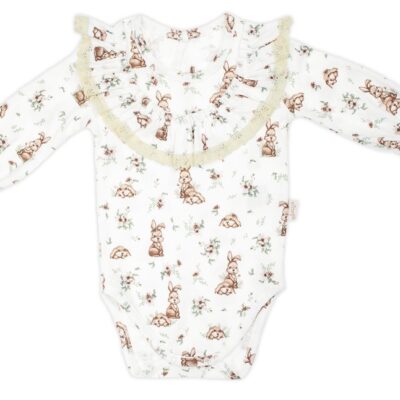 Body dlhý rukáv s čipkovým volánikom, Bunny, Nicol, krémové, veľ. 80