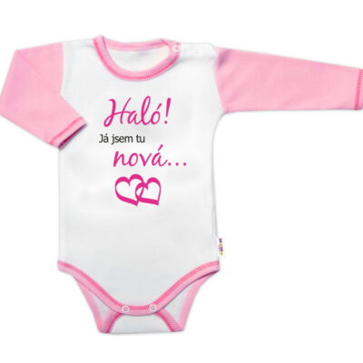 Body dlhý rukáv s vtipným textom Baby Nellys, Haló! Já jsem tu nová, veľ. 74, holka