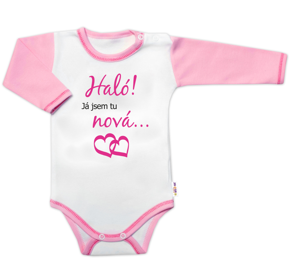 Body dlhý rukáv s vtipným textom Baby Nellys, Haló! Já jsem tu nová, veľ. 86, holka