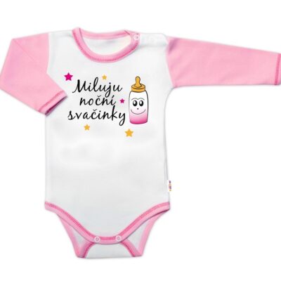 Body dlhý rukáv s vtipným textom Baby Nellys, Miluju noční svačinky, veľ. 74, holka