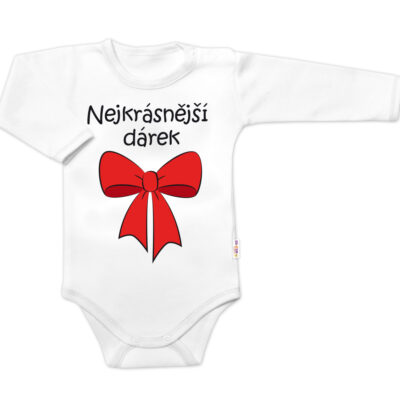 Body dlhý rukáv s vtipným textom Baby Nellys, Nejkrásnější dárek, biele, veľ. 86