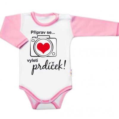 Body dlhý rukáv s vtipným textom Baby Nellys, Připrav se....vyletí prdíček, holka