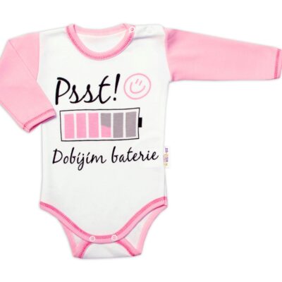 Body dlhý rukáv s vtipným textom Baby Nellys, Psst! Dobíjím baterie, holka, vel. 62