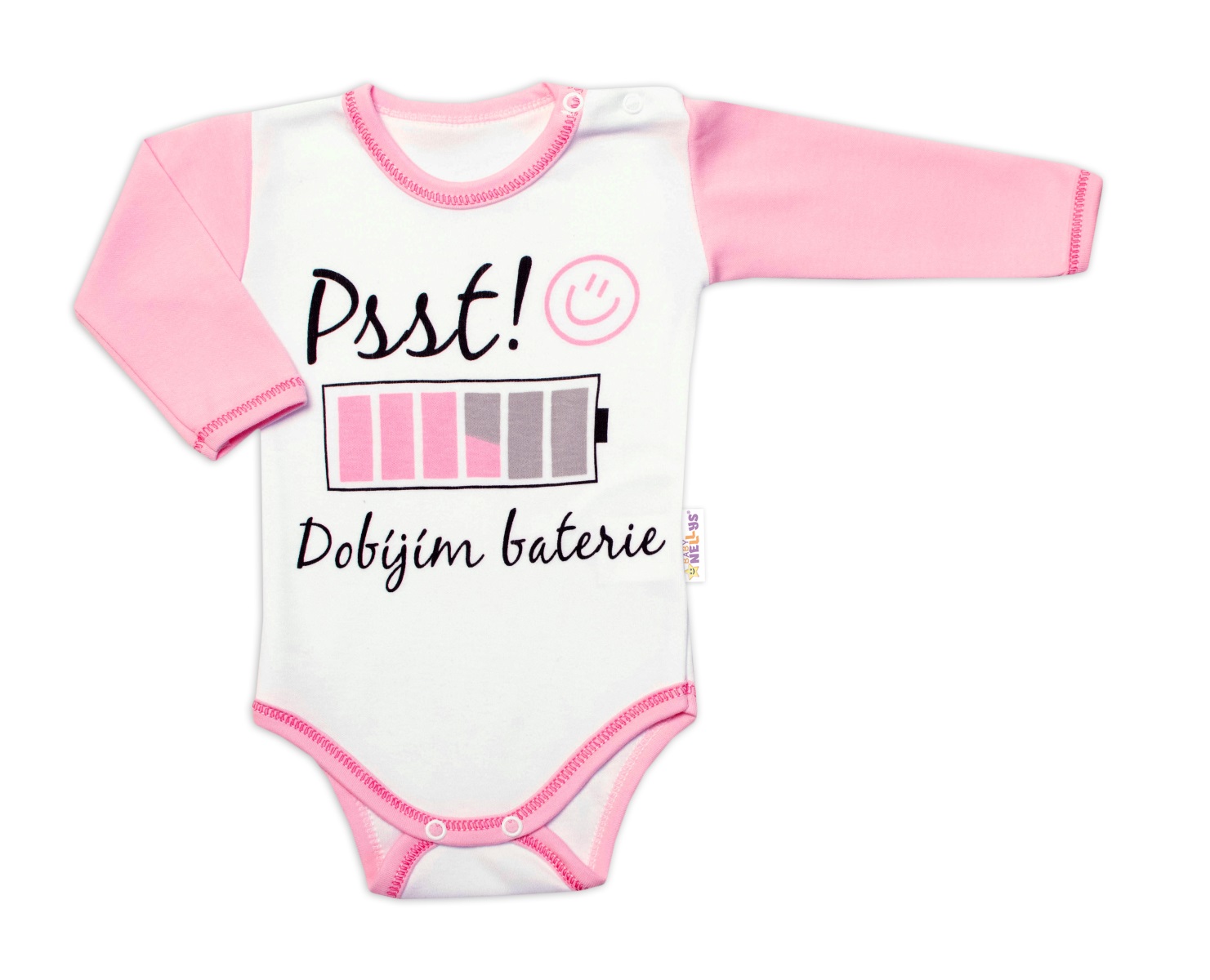Body dlhý rukáv s vtipným textom Baby Nellys, Psst! Dobíjím baterie, holka, vel. 68