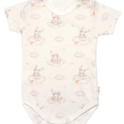 Body kr. rukáv, bavlna, zapínanie pri krku, Baby Nellys Králičkovia, krémové, veľ. 74