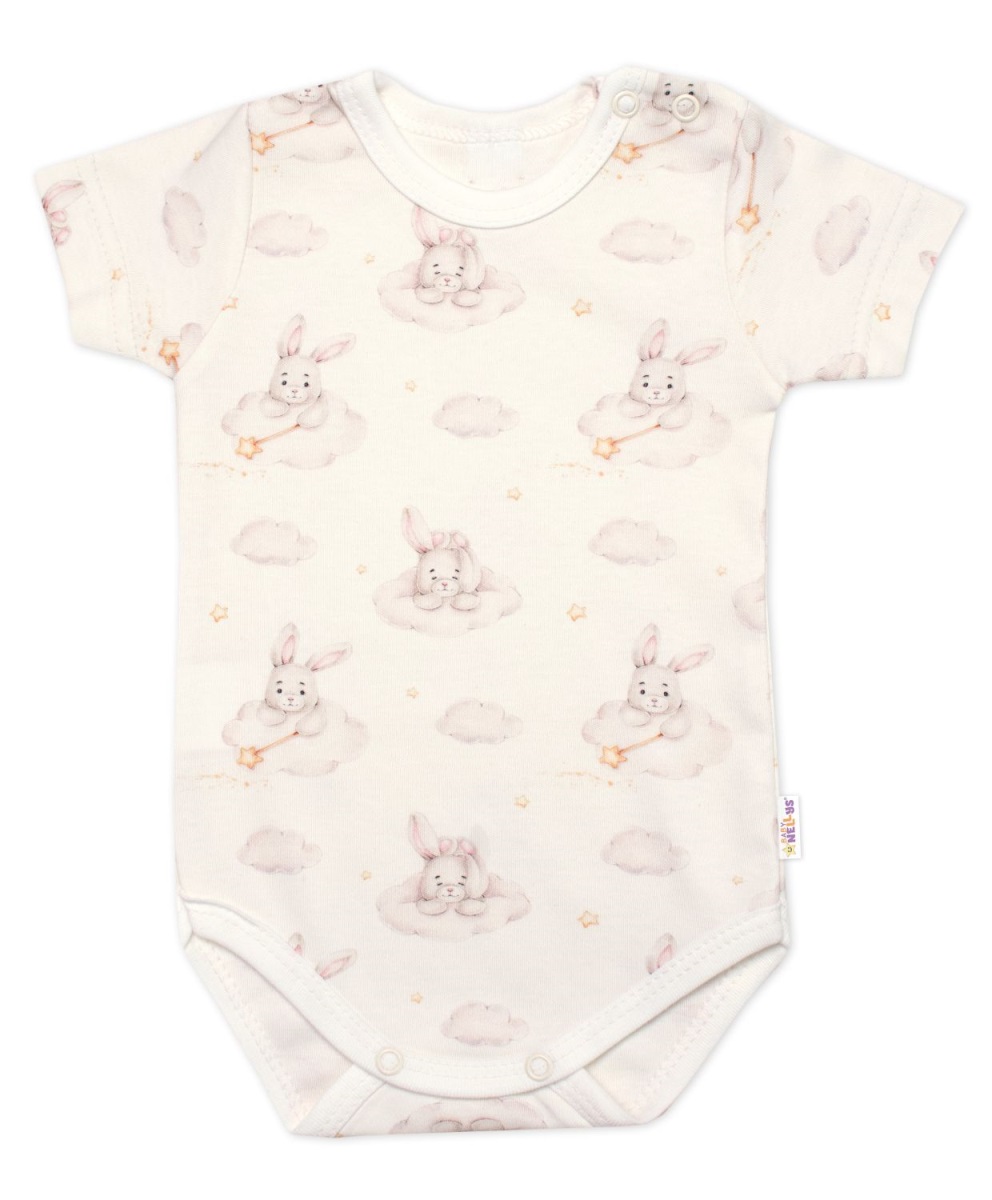 Body kr. rukáv, bavlna, zapínanie pri krku, Baby Nellys Králičkovia, krémové, veľ. 74