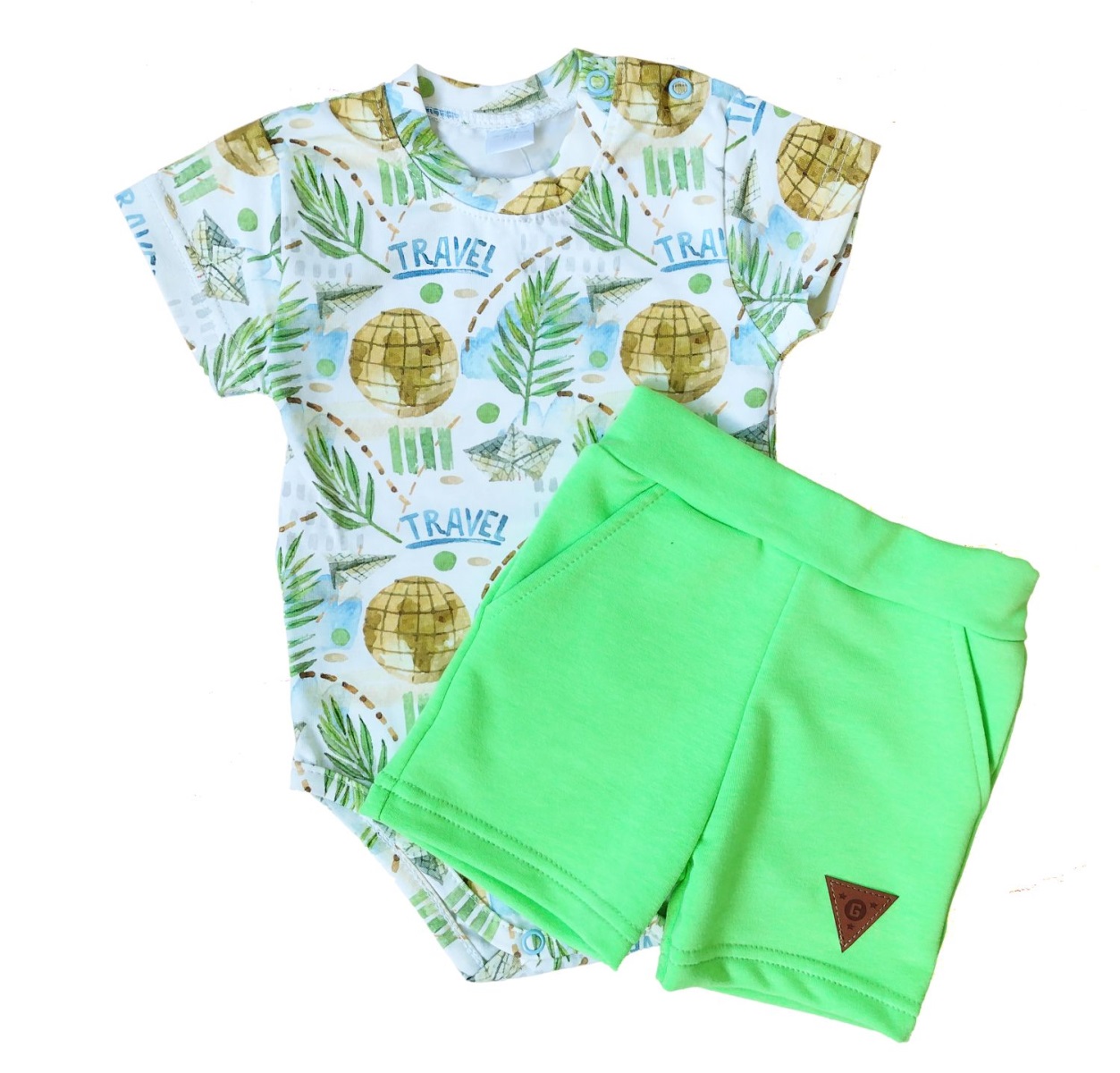 Body kr. rukáv + kraťasky s vreckami 2D sada, Cestovateľ, G-baby, zelené, veľ. 74