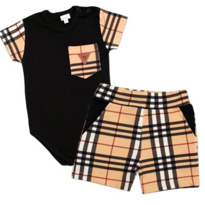 Body kr. rukáv + kraťasky s vreckami 2D sada, Kocka G-baby, čierna, veľ. 80