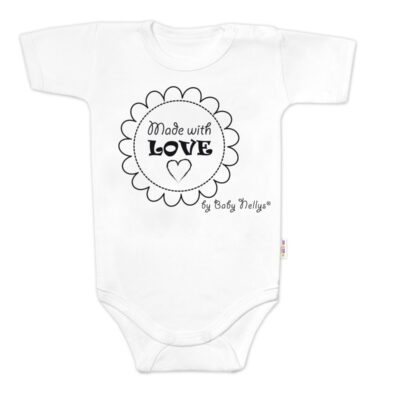 Body krátky rukáv Baby Nellys, Made with love - biele, veľ. 62