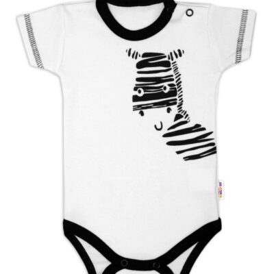 Body krátky rukáv Baby Nellys, Zebra - biele, veľ. 86