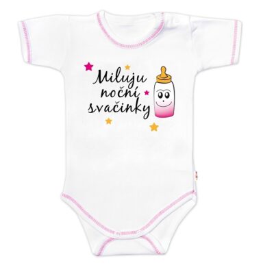 Body krátky rukáv s vtipným textom Baby Nellys, Miluju noční svačinky, veľ. 68, holka