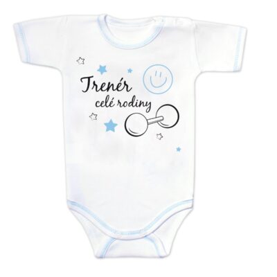 Body krátky rukáv s vtipným textom Baby Nellys, Trenér celé rodiny, veľ. 62