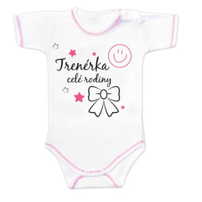 Body krátky rukáv s vtipným textom Baby Nellys, Trenérka celé rodiny, veľ. 80