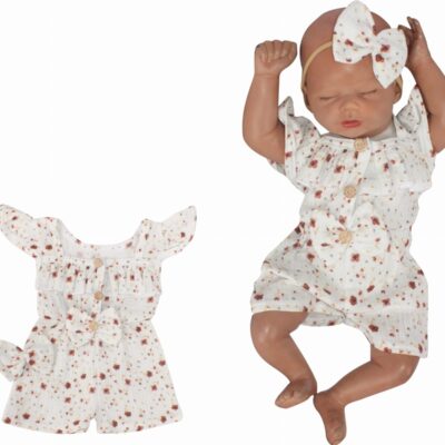 Body s nohavičkami kr. rukáv + čelenka, mušelín, 2D sada, Z&Z, biela, veľ. 86