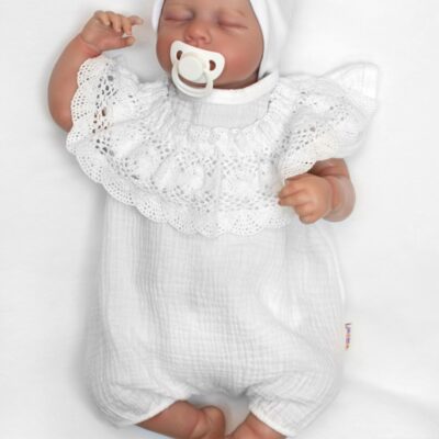 Body s nohavičkami, mušelín, s čipkou - biele, veľ. 86