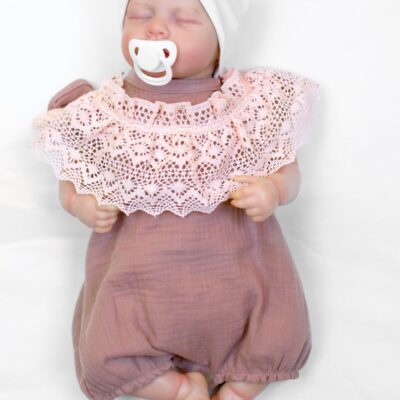 Body s nohavičkami, mušelín, s čipkou - hnedoružová